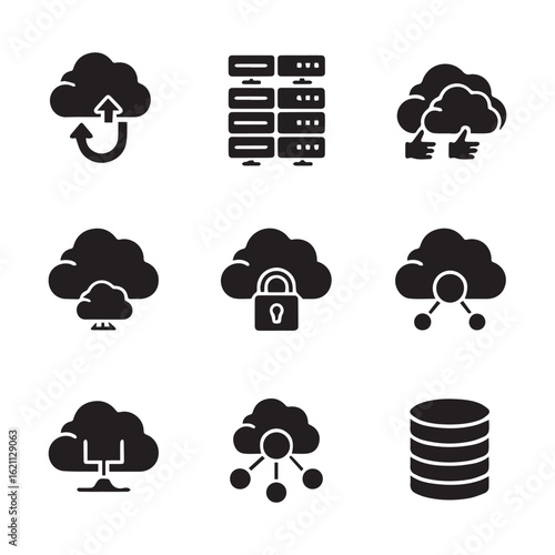 Cloud computing icons data storage network security upload download sharing access