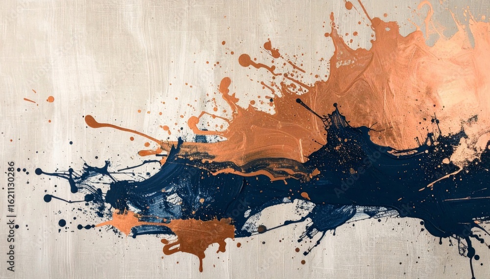 Fototapeta premium Silver Textured Background with Dark Blue and Brown Splashes of Paint