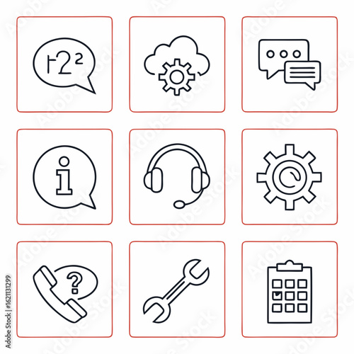 Collection of service and support icons for business and technology