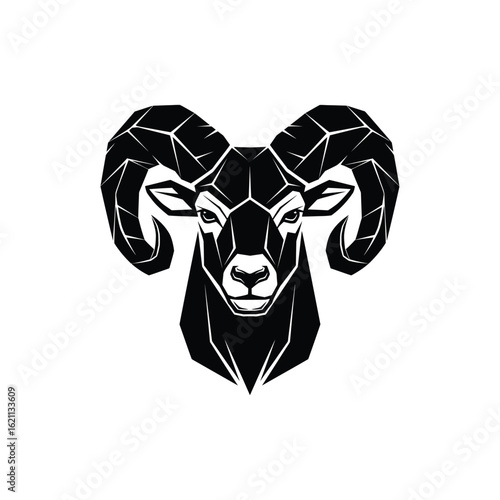 Geometric Ram Head Illustration - A Striking Black and White Artistic Representation of a Powerful Ram