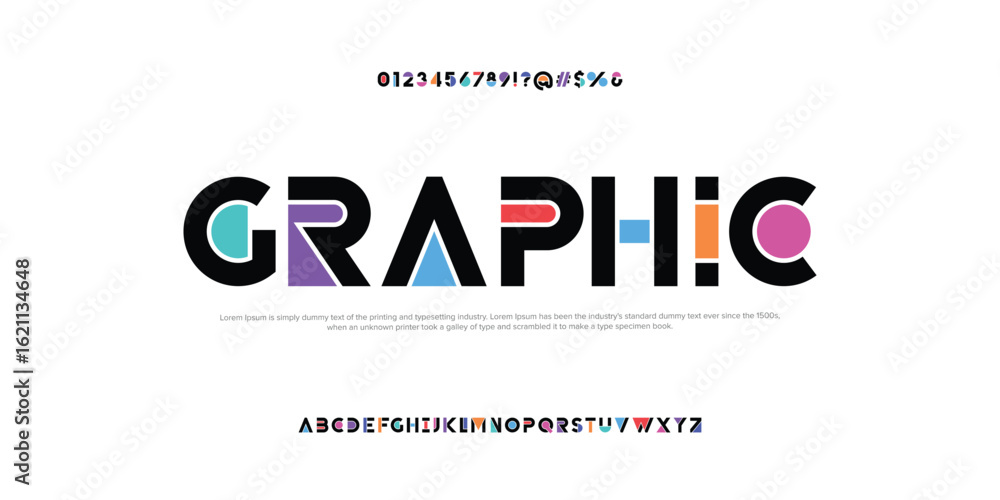 Fototapeta premium Abstract modern digital alphabet font. Minimal technology typography, Creative urban sport fashion futuristic font and with numbers. vector illustration 