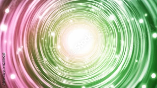 Abstract concentric circle tunnel with light and pink green gradient