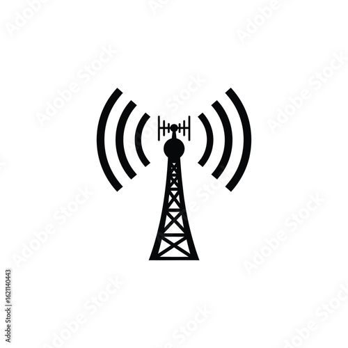 Sleek Vector Icon of a Communication Tower Emitting Wireless Signals, Symbolizing Global Connectivity, Broadcast Networks, and Essential Telecommunication Technology.