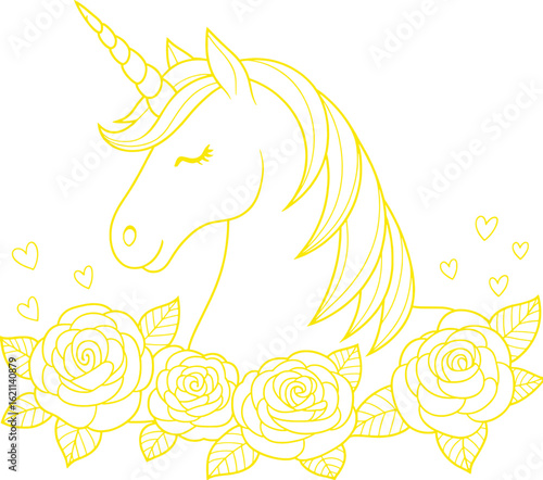 Unicorn head with roses and hearts horse horn