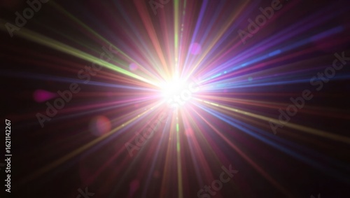 Blurred rainbow refraction overlay effect. Light lens prism effect on black background. Holographic reflection, crystal flare leak shadow overlay. Colorful rainbow disco ball light
