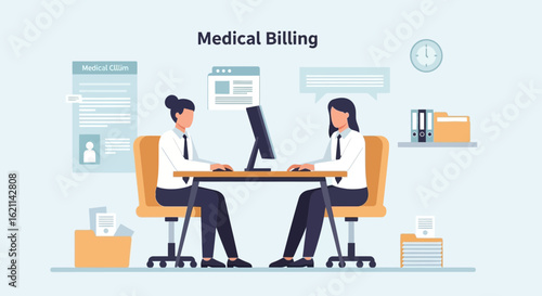 Efficient Medical Billing Process With Two Women Working Together on Claims