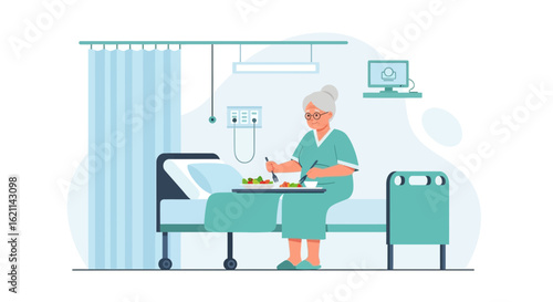 Elderly Woman Receives Nourishment During Hospital Stay With Healthy Meal