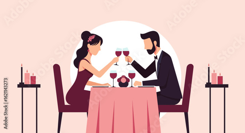 Elegant couple toasting wine glasses at romantic candlelight dinner vector image