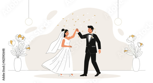 Elegant Wedding Dance With Confetti Minimalist Celebration Artwork On Wedding Day