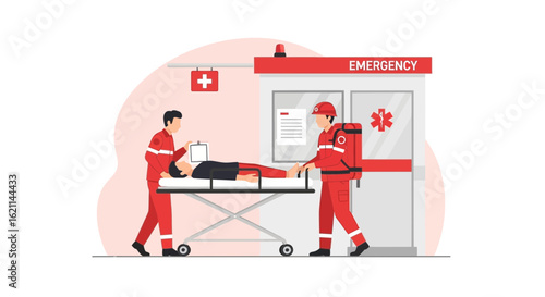 Emergency Medical Personnel Transporting a Patient on a Stretcher to Hospital
