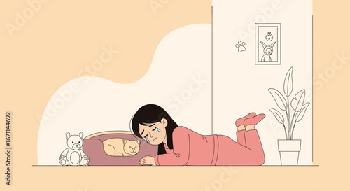 Emotional Connection Between Woman And Her Beloved Pet, Expressing Sadness