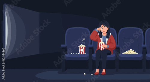 Emotional roller coaster: A woman sheds tears at the cinema, a poignant moment
