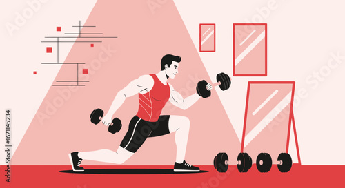 Dedicated Athlete Performing Dumbbell Lunge Exercise for Strength and Conditioning
