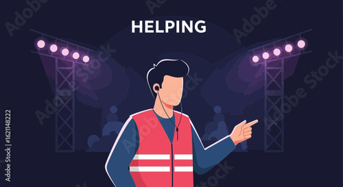 Event Organizer Providing Direction With Stage Lighting In The Background