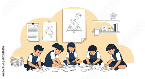 Diverse students engaged in artistic expression, fostering creativity and collaboration in their learning environment