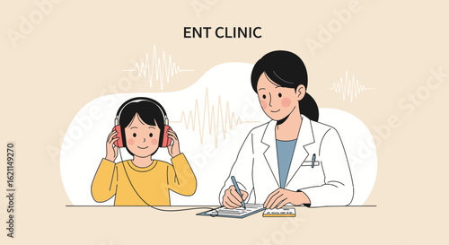 Doctor Doing Hearing Test With Young Patient At Otolaryngology Clinic