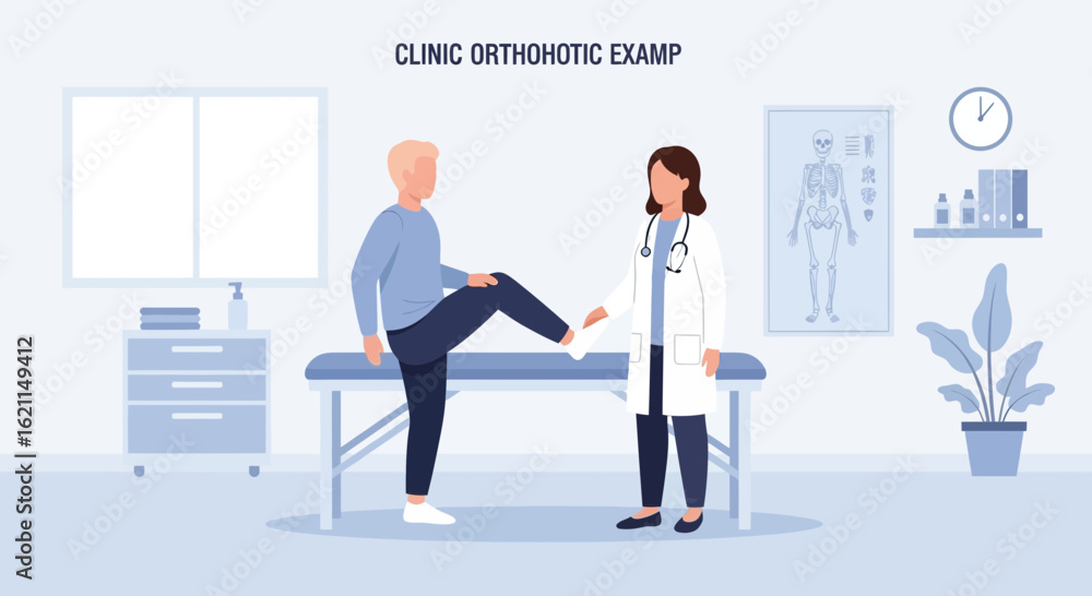 Fototapeta premium Doctor Examines Patient Foot Orthopedic Clinic Consultation For Recovery