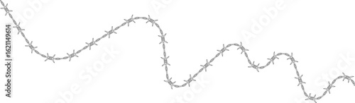 Barbed wire forming a line that splits into separate segments with barbs distributed along both paths.