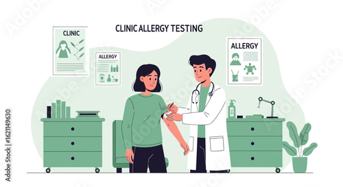 Doctor Performing An Allergy Test On Patient In Medical Clinic Examination Room