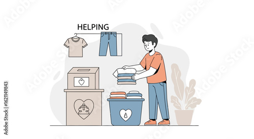 Donating clothes illustration, volunteering and charity concept for community support and helping other people minimal style design illustration