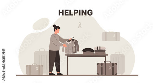 Donating Clothes And Suitcases Woman Preparing Humanitarian Aid Charity Support