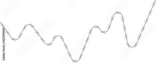 Barbed wire element forming a path that changes direction and has barbs distributed along its path.