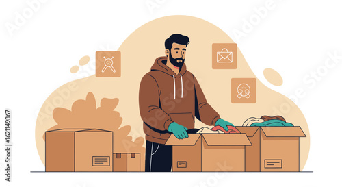 Donation Station: Man Packs Apparel into Boxes For Goodwill Service