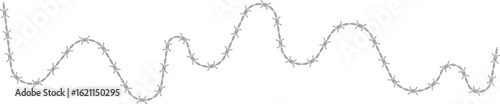 Barbed wire element forming a line that is interrupted and has barbs distributed along its path.