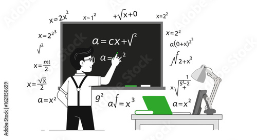 Educator In An Academic Scene Surrounded By Mathematical Equations