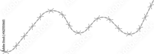 Barbed wire forming a jagged edge line with sharp, abrupt angles and barbs along the path.