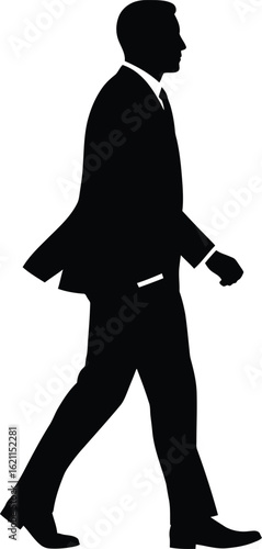 Silhouette of a businessman walking isolated on white background, perfect for corporate presentations, websites, and businessrelated designs