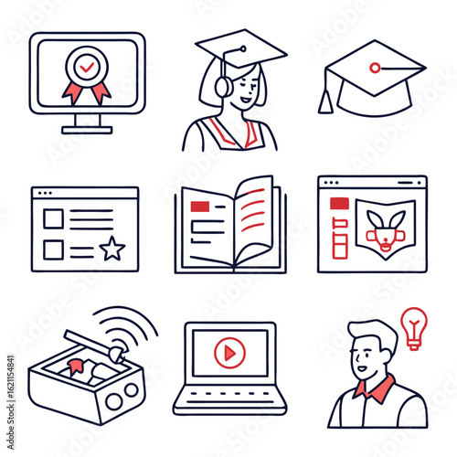 Online education and learning icons set
