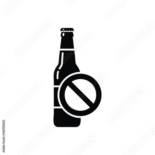 Graphic icon representing alcohol prohibition, clearly signifying 'no alcohol' or restricted beverage consumption, ideal for promoting alcohol-free zones and responsible public environments.