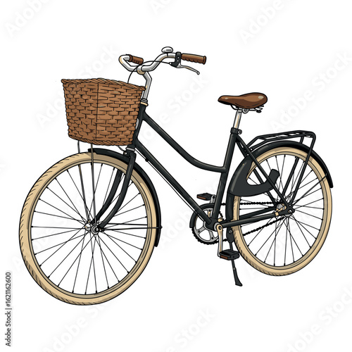 Vintage style bicycle with front basket and brown leather seat