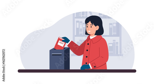 Citizen Casts Her Ballot in a Box During Local Elections