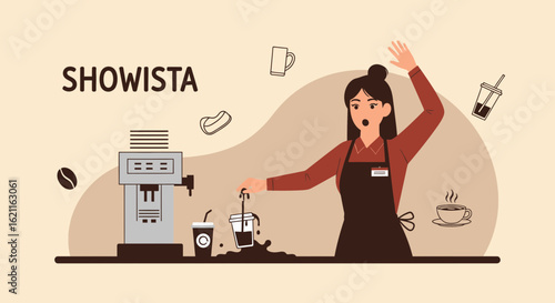Clumsy Barista Accidentally Spilling Coffee While Working in a Coffee Shop Environment