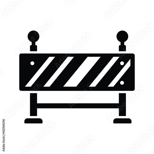Black and White Roadblock Icon Construction Safety Barrier Traffic Control