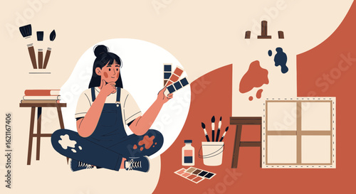 Creative Artist Choosing Colors And Planning On New Art Project Inspiration