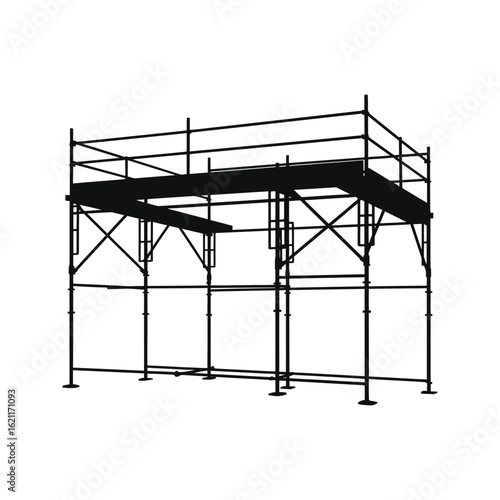 Black and white vector illustration of a scaffolding system for construction