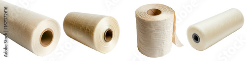 Professional Collage: Set of Geotextile Rolls with Different Textures on Transparent Background. Isolated Construction Materials for Drainage and Landscaping