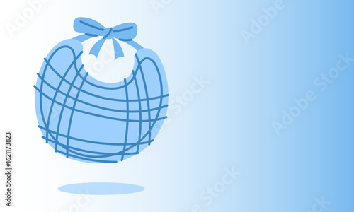 Blue gradient banner with a striped bib. bib is for little boy and is suitable for gender party. Surprise for a pregnant woman. Let's find out the baby's gender. baby shower. It's a boy. Horizontal