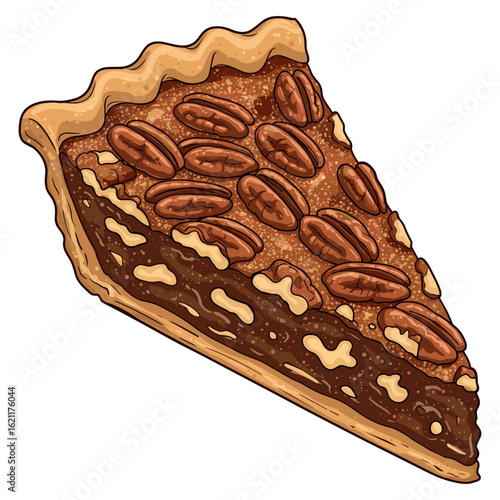 Delicious pecan pie slice with nuts and rich filling