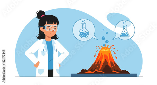 Cartoon Scientist Disappointed By Simulated Volcano Eruption In Laboratory Setting