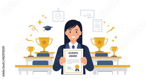 Celebrating Academic Excellence Achieved With Science Award And Trophies For Student