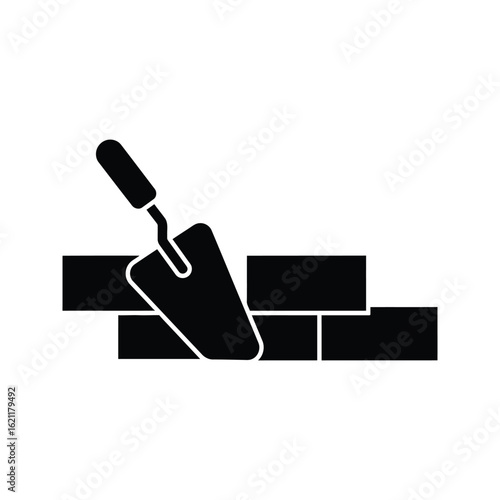 Bricklaying Icon Trowel Applying Mortar to Bricks Construction Masonry Building