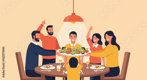 Cheerful Family Celebrates Togetherness with a Delicious Home Cooked Meal