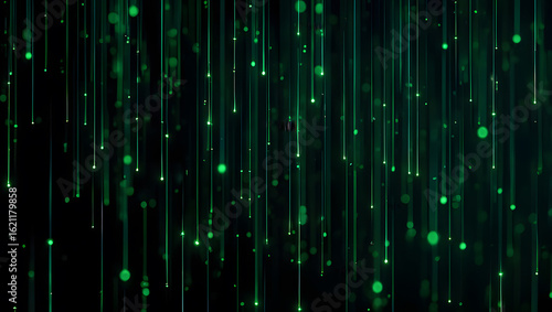 Abstract Green Matrix Digital Rain Futuristic Background Glowing Particles and Lines Dynamic Display Innovation Technology Concept Visual Element Design