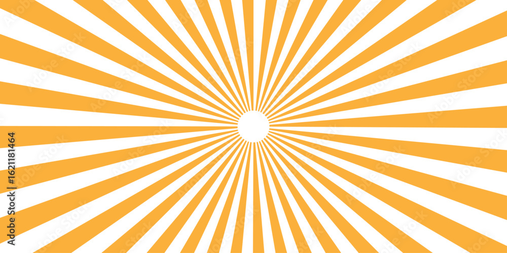 Fototapeta premium Abstract beam flare banner, cartoon, template geometric creative design. Sun beam ray sunburst pattern background. Sunburst design with gold and white color radial lines in a retro style