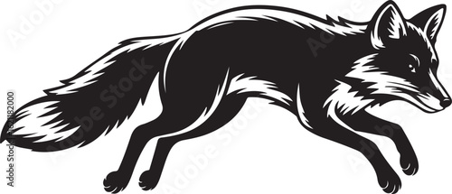 Black fox running with bushy tail and pointed ears animal wildlife