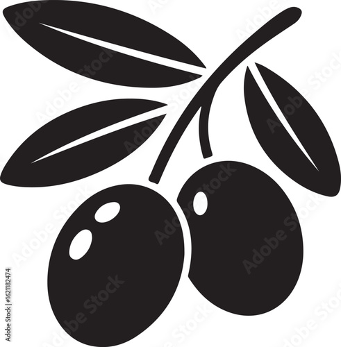 Black olives and leaves on a branch vector